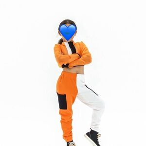 Orange and White Hip-Hop Tracksuit with Black Accents
